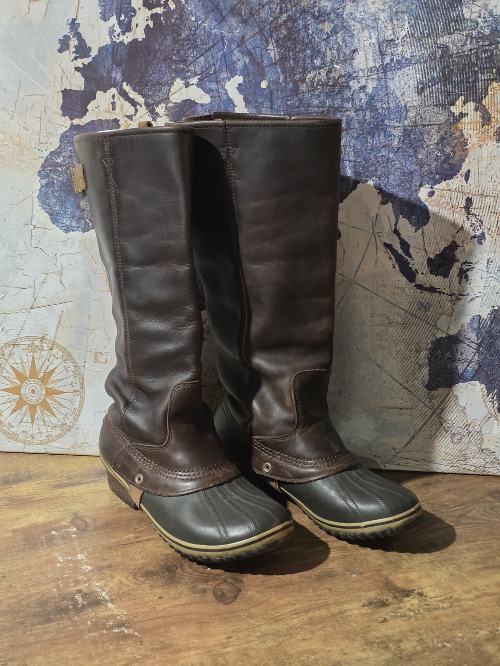 Sorel Slumpack Brown Leather and Rubber Tall Riding Boots
